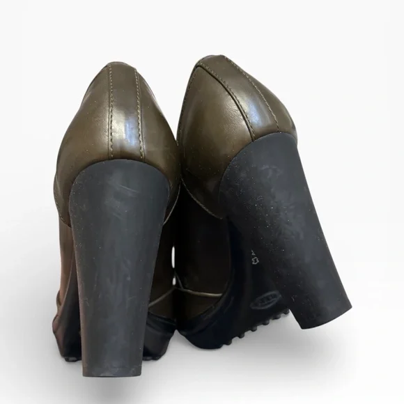 Tod’s ASP décolleté green leather heels pumps shoes 39